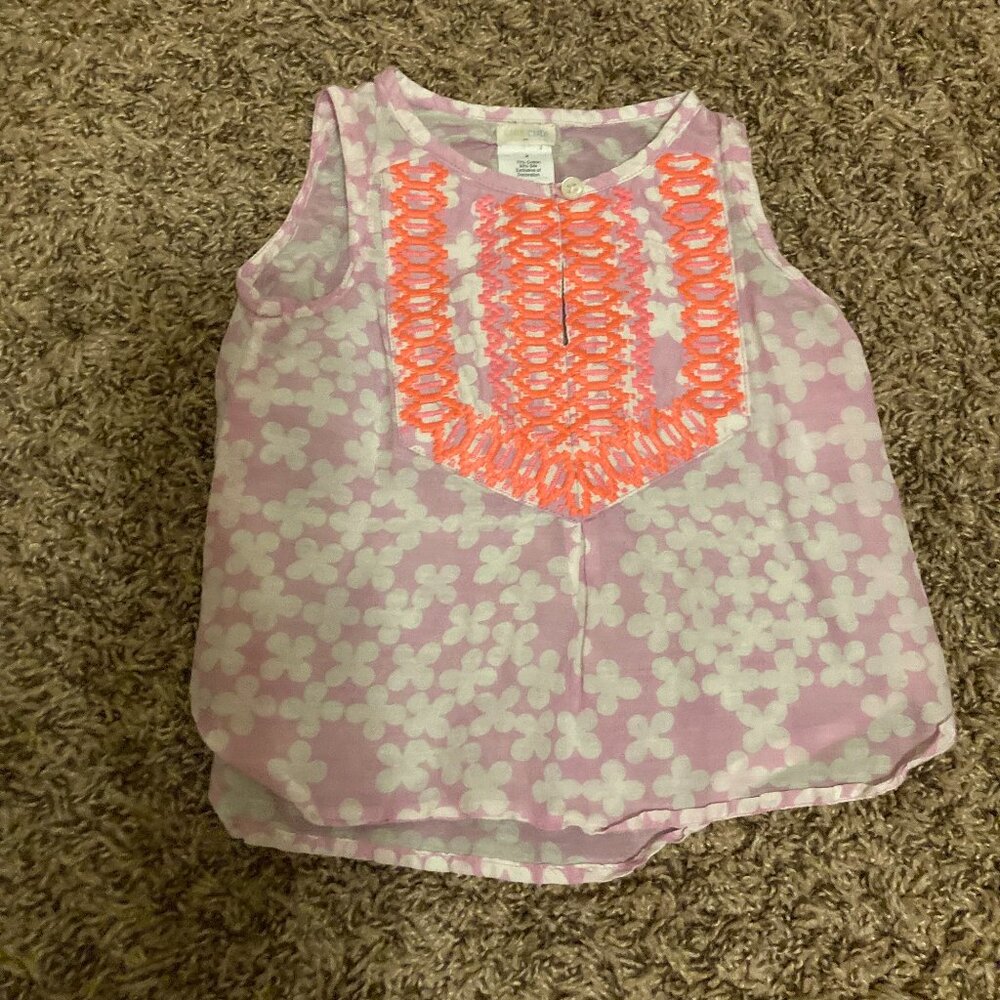 Crewcuts Factory Sleeveless Blouse 2 Purple Floral Print Orange Embroidery